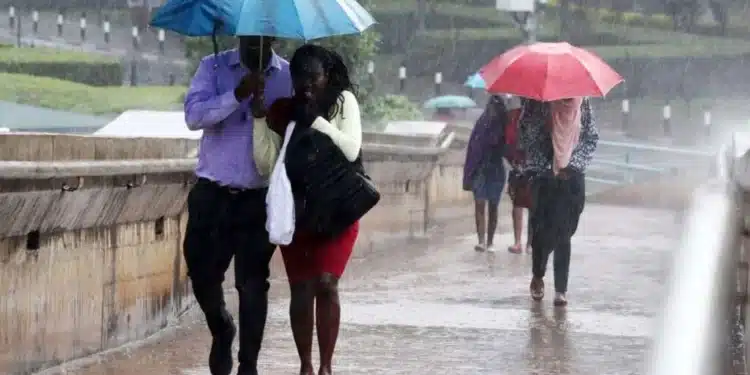 Pedestrians Share An Umbrella At The University Of Nairobi Footbridge On Jan 27, 2020. Photo | Nation Weather