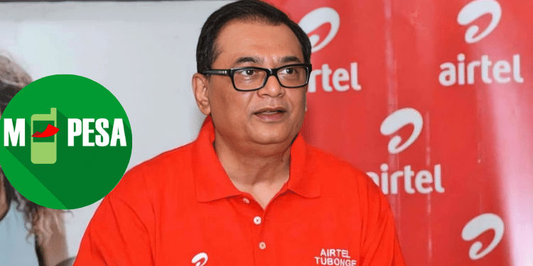 Airtel Kenya CEO Prasanta Das Sarma and an inset of M-Pesa logo. PHOTO/ Airtel. Safaricom