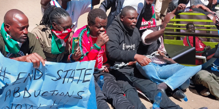 Busia Senator Okiya Omtatah alongside other protesters demonstrating along Aga Khan Walk in Nairobi’s city centre.