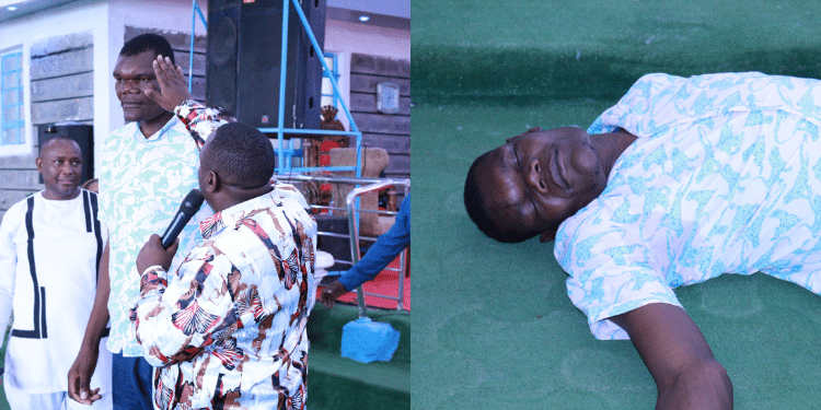 Photo collage of Pastor Kanyari and Bungoma Goliath during a church service. Photo/PAstor Kanyari FB