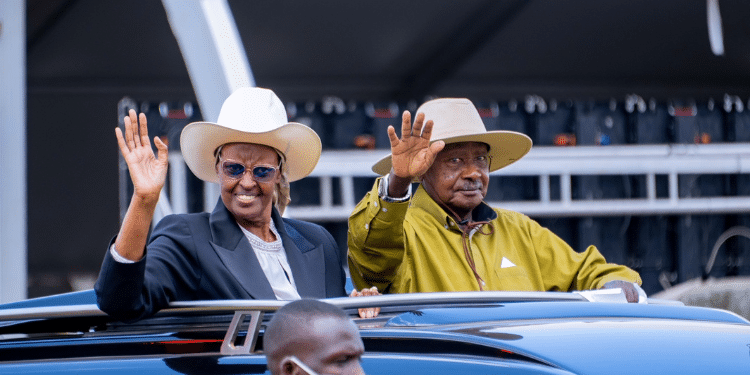 President Yoweri Museveni (left), First Lady of Uganda Janet Kataha Museveni, General Muhoozi Kainerugaba (right) and his wife Charlotte Nankunda Kutesa (second from left). PHOTO/PPU.