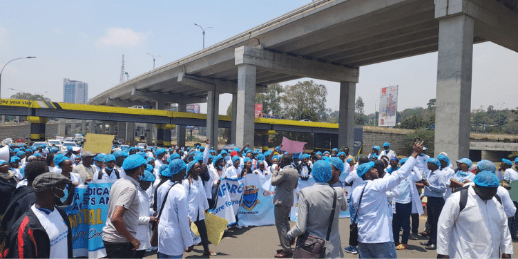 Kenyan doctors holding a during the countrywide doctors' strike.
