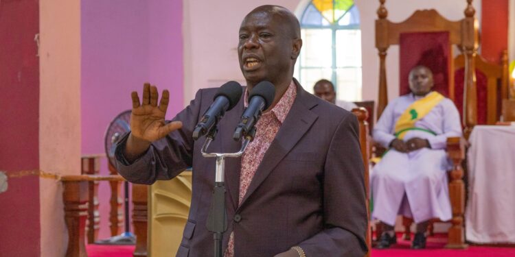 Former DP Rigathi Gachagua speaking at Christian faithful of AIPCA Dandora, Nairobi on January 12, 2025. PHOTO / Gachagua Facebook. Mudavadi