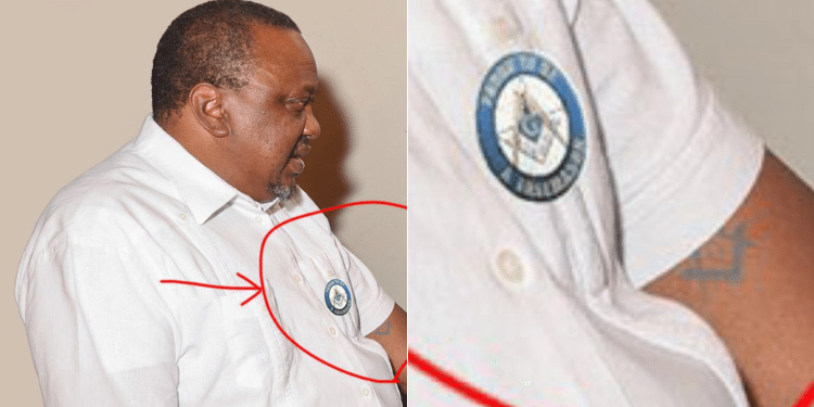 Uhuru Kenyatta allegedly wearing a shirt with a Freemason logo and a tattoo