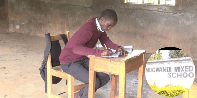 Student sitting in a class alone at Mugwandi Mixed secondary school. Photo/ Citizen Digita
