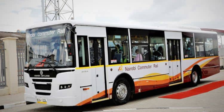 A Nairobi Commuter Rail (NCR) bus by Kenya Railways Corporation.