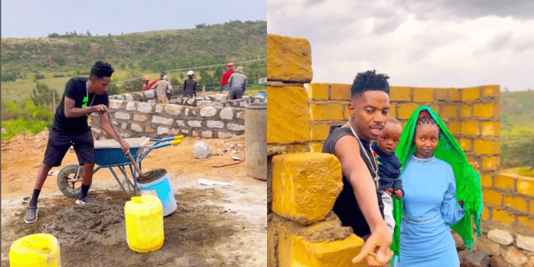 Collage of Eric Omondi and Faith Kathambi in the ongoing construction of the house. Photo/Eric Screengrab IG