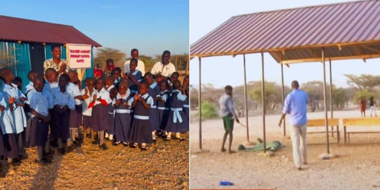 Before and After Photos of a school built by comedian Eric Omondi in Turkana.
