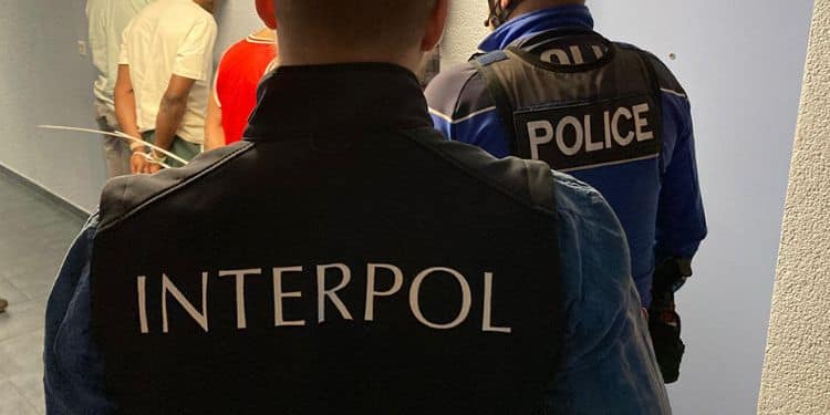 Interpol police officers making an arrest.