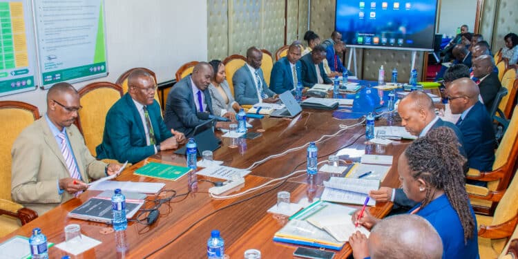 Eliud Owalo and NSSF officials during an evaluation exercise at the NSSF headquarters. Photo/ NSSF