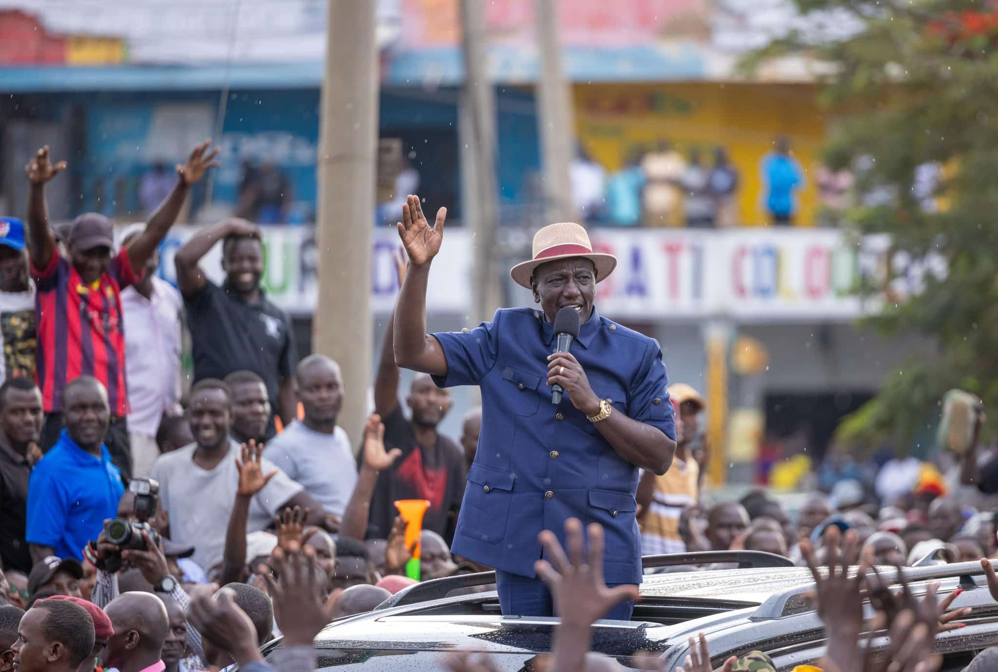 President William Ruto addressing residents and traders in Kakamega. Photo/PCS
