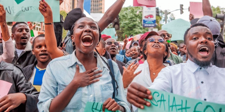 Youths from different churches during a peaceful demonstration along Kenyatta Avenue in Nairobi on June 23, 2024. Photo/ NMG