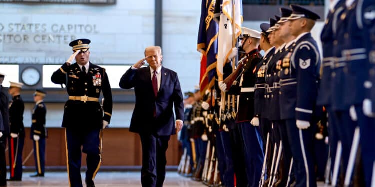 President Donald Trump salutes troops on January 20, 2025.