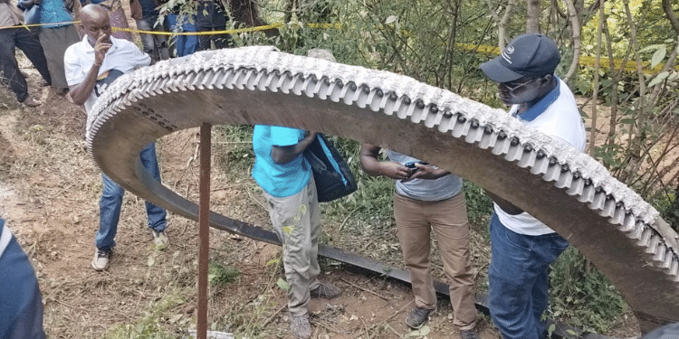 Mukuku he mettallic object that fell from the sky in Mbooni, Makueni county on Monday, December 30, 2024. {PHOTO: The Anchor}