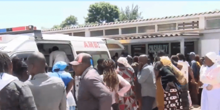 Family members at Murang’a Level 5 Hospital where Grace Wanja was admitted after the fire incident. PHOTO/ Screengrab NTV TV.