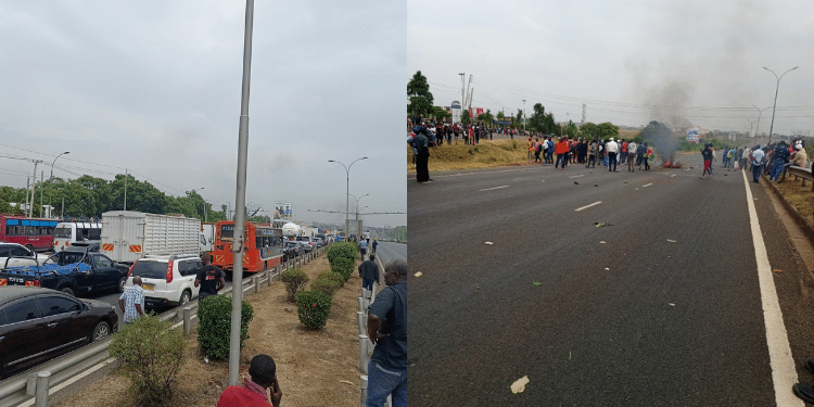 Traffic along Thika Road as KU students protest power outage. PHOTO/ UGC. Kenya Power