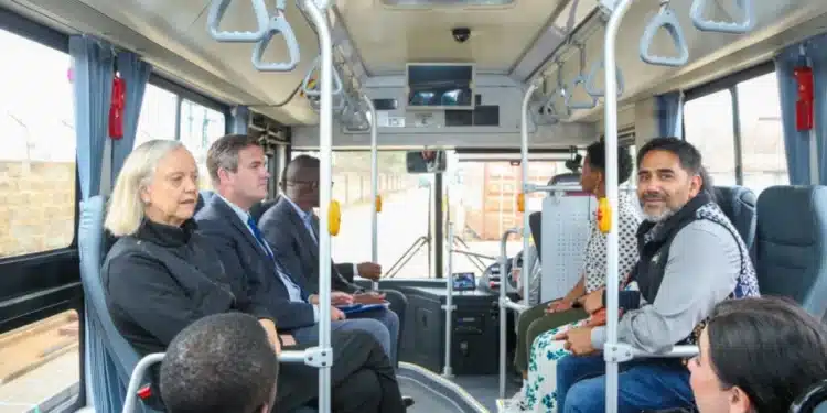 Basigo Rolls Out Electric Vans To Serve New Routes Nationwide Meg Whitman, U.s. Ambassador Inside An Ebus When She Visited Basigo’s Electric Bus Production Line At The Kvm Plant In Thika On Thursday, August 15.