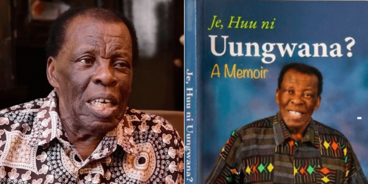 Leonard Mambo Mbotela and a collage of Je huu ni ungwana memoir. Photo/ NMG