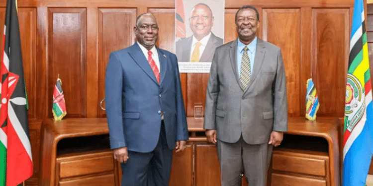Sudan Ambassador to Kenya Kamal Jabara and Prine CS Musalia Mudavadi. Photo/ Mudavadi