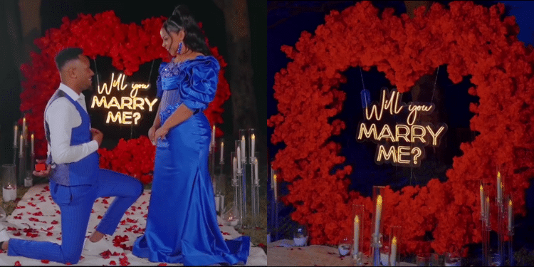 DJ Mo proposes to Size 8. Photo/Size 8 Screengrab