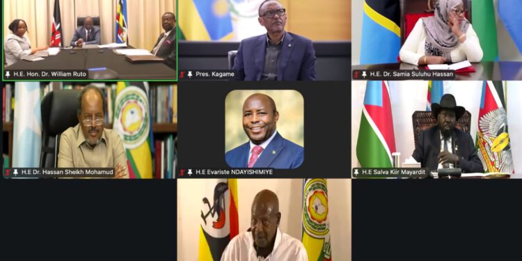 Leaders during a joint EAC-SADC Summit on the situation in DRC at State House, Dar es Salaam, Tanzania. PHOTO/PCS.