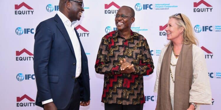 (L-R) Equity Bank MD Moses Nyabanda, Turkana County Governor H.E Hon. Jeremiah Lomorukai and IFC Regional Director for Eastern Africa Mary Peschka,.Photo/ File