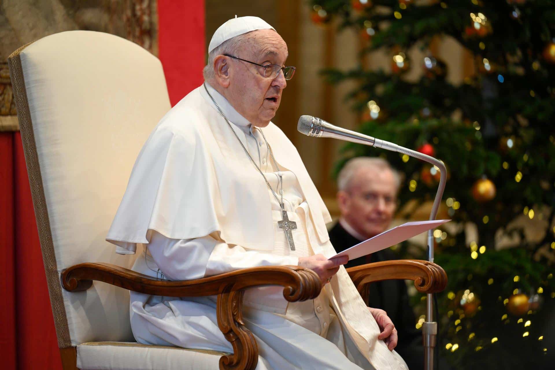 Pope Francis delivers his annual ‘State of the World’ address to members of the Vatican diplomatic corps. Photo/ Vatican