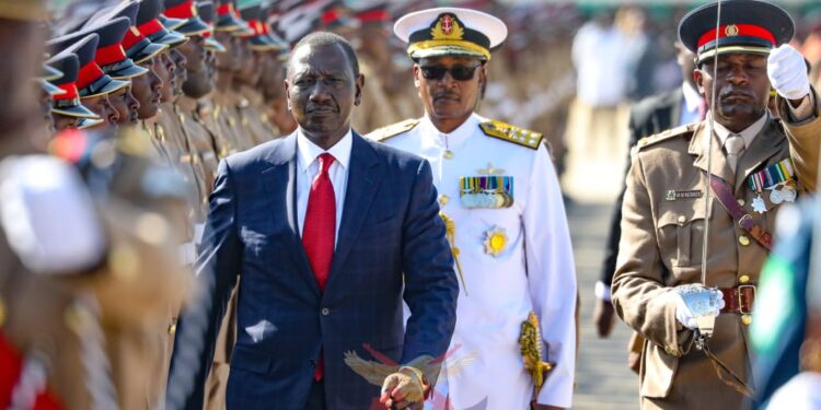 President William Ruto presideS over the pass-out parade of recruits at the Defence Forces Recruits Training School (DFRTS) in Eldoret. Photo: Ministry of Defence