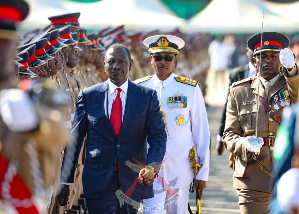 President William Ruto presideS over the pass-out parade of recruits at the Defence Forces Recruits Training School (DFRTS) in Eldoret. Photo: Ministry of Defence