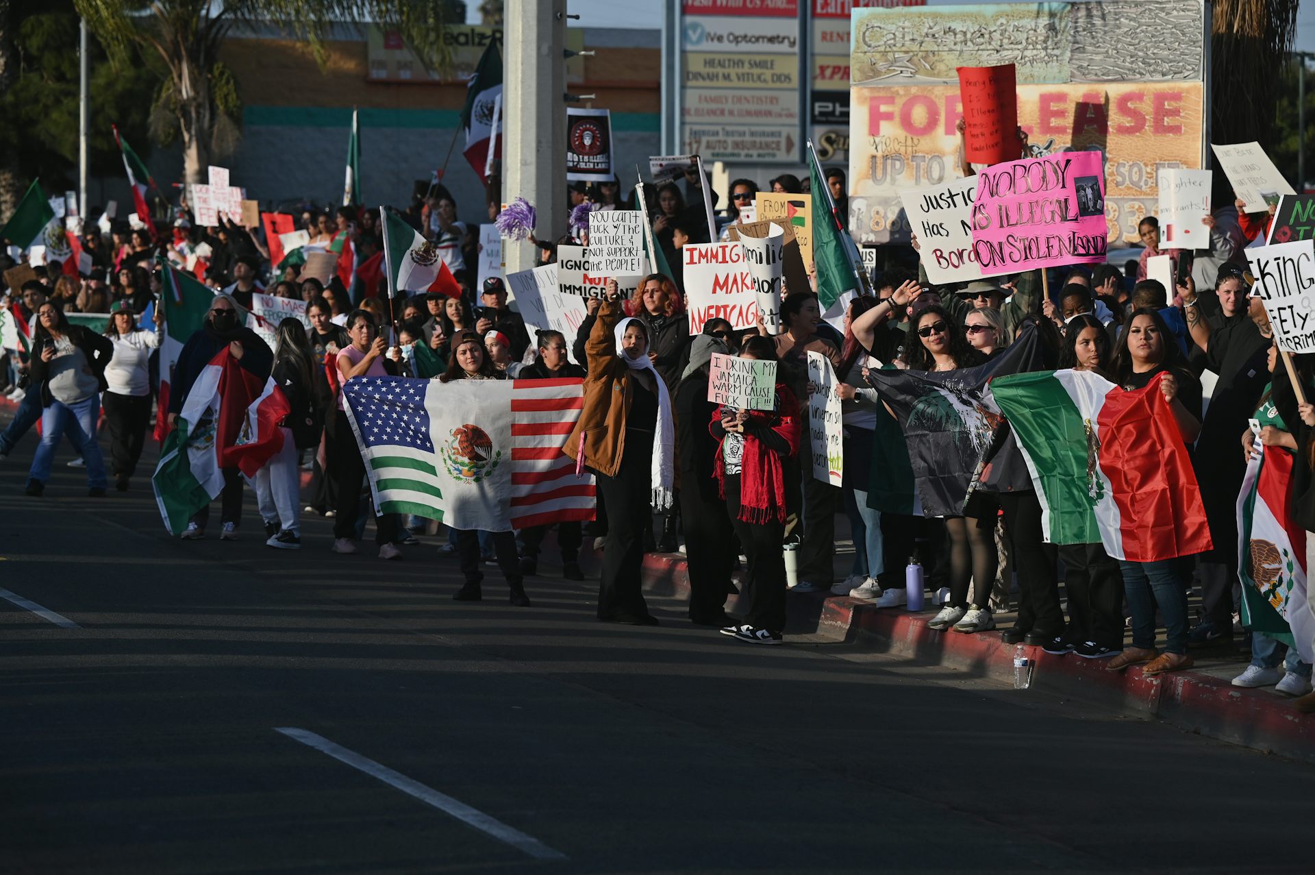 A protest in San Diego against the Trump administration’s mass deportation plan, Jan. 31, 2025. Carlos Moreno/NurPhoto via Getty Images