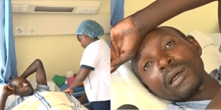 A photo of a nurse attending to Jepither Muthii at Kerugoya Hospital in Kirinyanga County. PHOTO/ Screengrab Citizen TV.