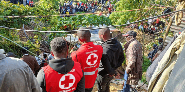 Scenes at the gold mine which collapsed in Khayega, Kakamega County. PHOTO /Kenya Red Cross.