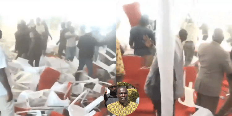 Scenes after chaos erupted during the burial of Chief Austino Odongo in Kakamega County. PHOTO/Citizen Screengrab.