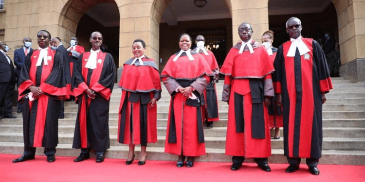 Photo of Chief Justice Martha Koome with the Supreme Court judges. PHOTO/ Judiciary. JSC