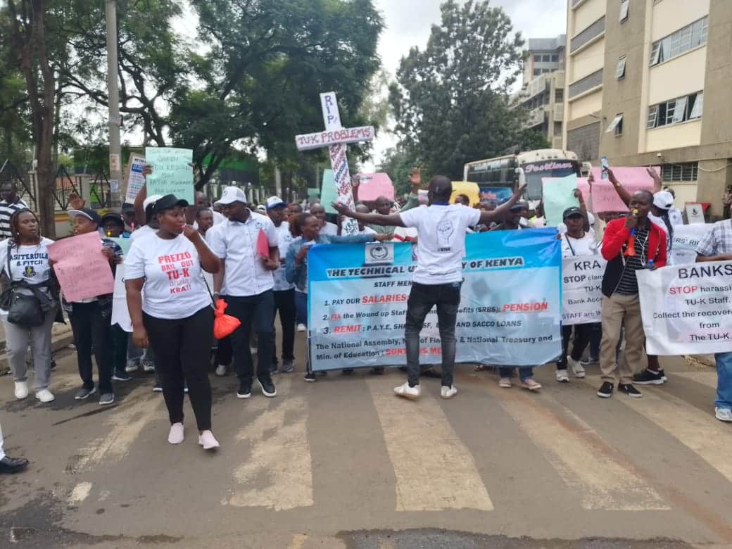 TUK lecturers marching in the streets of Nairobi on February 13, 2025.