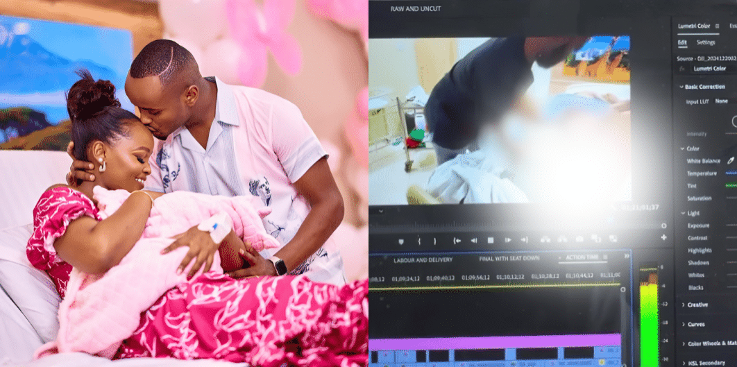 Collage of the WaJesus family and snippets of the delivery video being edited. Photo/ Kabi WaJesus IG