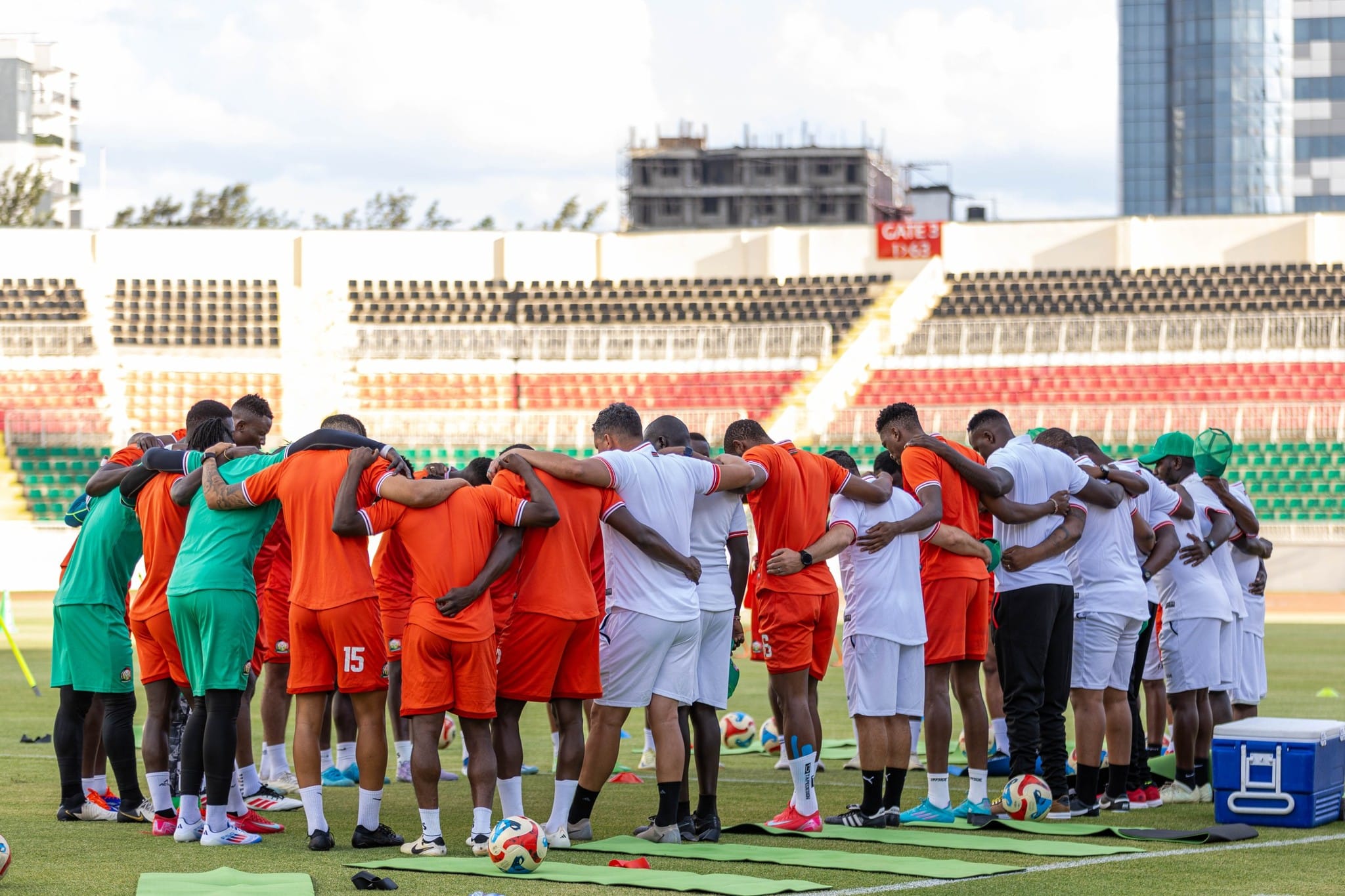 Harambee Stars players at a past training session. PHOTO/Harambee Stars X