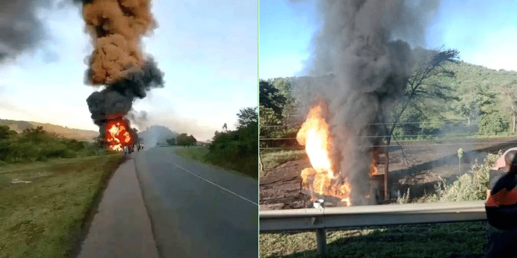 urning fuel tanker Images after accident along Muhoroni-Londiani Highway. Photo/ UGC