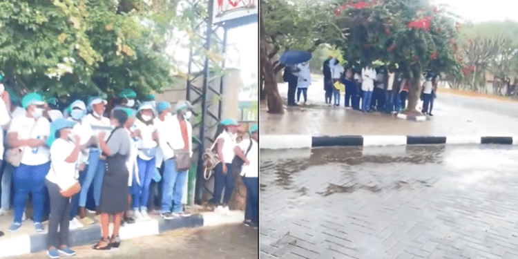 Screen Grabs of Kajiado Nurses Standing in Heavy Rain. Photo/Screenshot