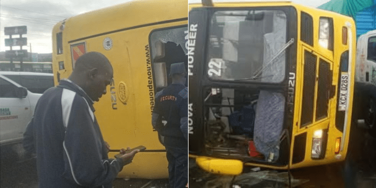 Screen grabs of the overturned bus. Photo/ UGC