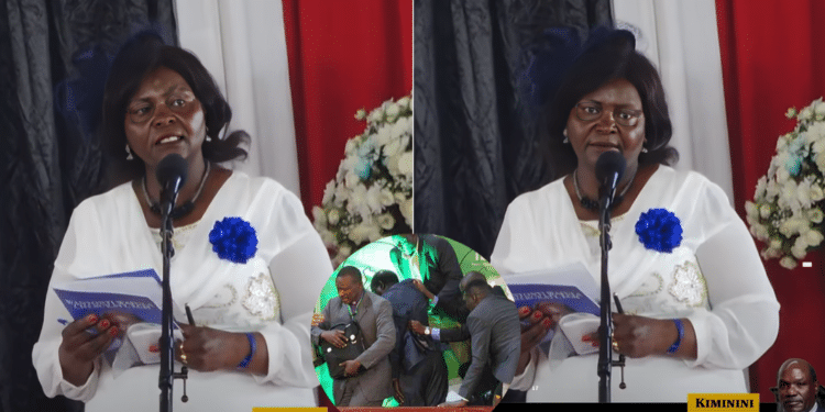 Mary Chebukati and an inset of Bomas chaos. Photo/ Screen Grab