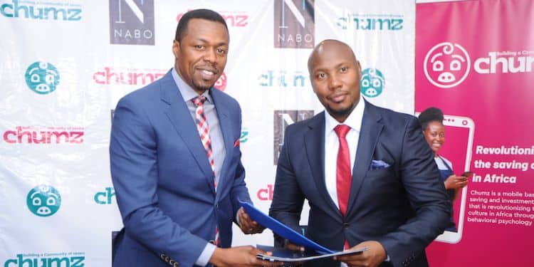 Pius Muchiri, the CEO/MD Nabo Capital at the launch of Chumz and Sam Njuguna, the CEO/Co-Founder Moneto Ventures Ltd.