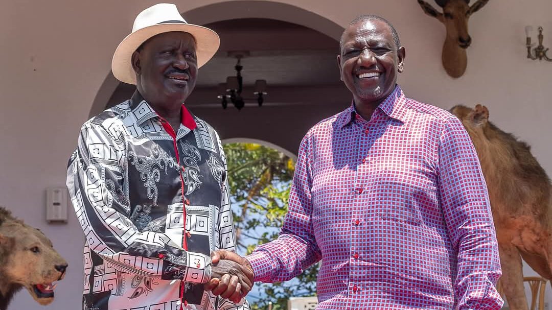 President William Ruto and Former Prime Minister Raila Odinga. Photo/ PCS