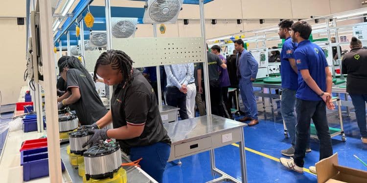 Employees at the newly launched Spiro EV Assembly Line.