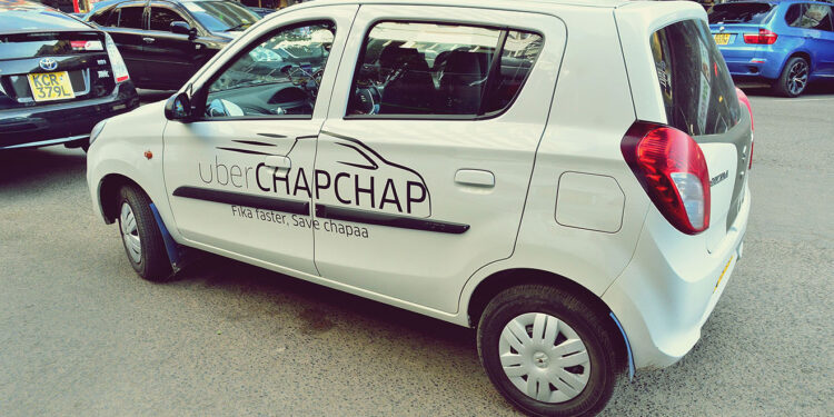 An Uber Chap Chap taxi parked along Kimathi Street, Nairobi waiting for a ride request. PHOTO/ FRANCIS NDERITU