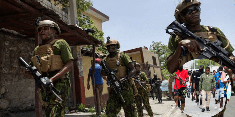 A photo collage of Kenyan Police officers and Barbecue and his gang patrolling in Haiti PHOTO/MSSM/DW.