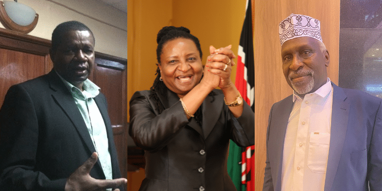From right former IEBC CEO James Oswago, former Chief Registrar of the Judiciary Anne Amadi and EACJ judge Charles Ayieko Nyachae. PHOTO/ODPP, Judiciary & Nyachae FB.