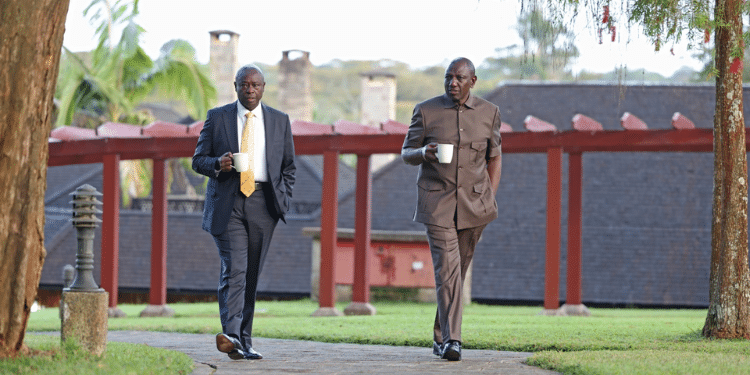 President William Ruto with former DP Rigathi Gachagua during a past event at the Sagana State Lodge. PHOTO/PCS. Uhuru and Jubilee Party plans