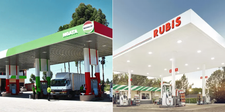 A photo collage of a National Oil and Rubis Energy filling station in Kenya. Photo: National Oil Kenya. Rubis Kenya
