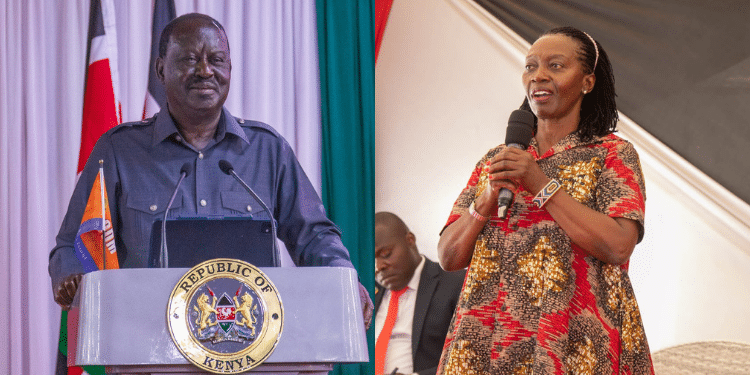 A photo collage of former Prime Minister Raila Odinga and People’s Liberation Party (PLP) leader Martha Karua. PHOTO/ Raila X, Karua X.